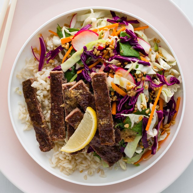 Asian Beef with Brown Rice and Slaw Bowl