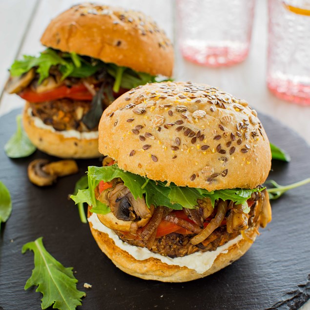 Tofu Black Bean Burgers with Creamy Feta - My Food Bag