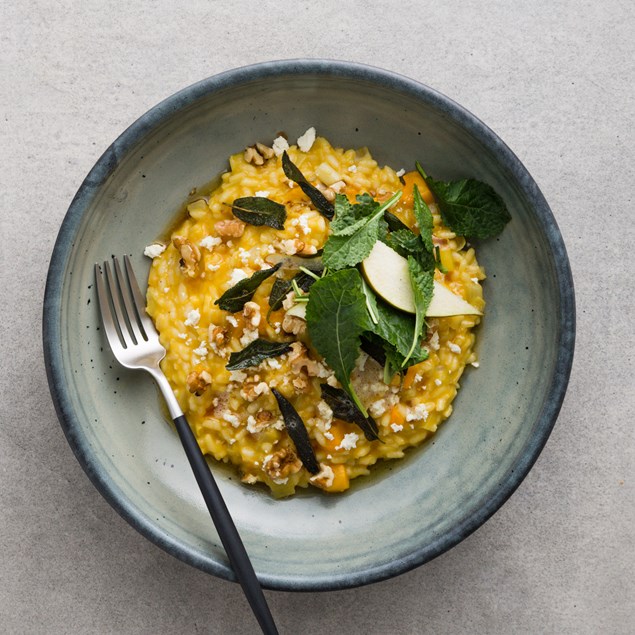 Pumpkin Risotto with Sage Brown Butter and Walnuts 