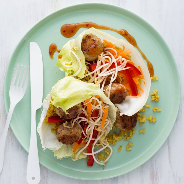 Vietnamese Pork Meatballs with Rice and Lettuce Cups