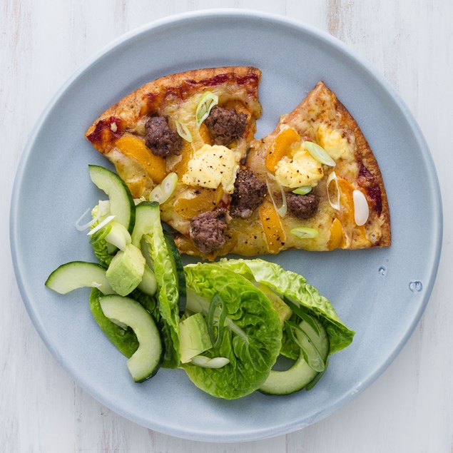 Beef and Bacon Pizzas with Avocado Salad