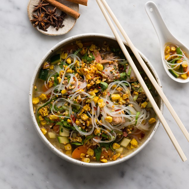 Chinese Chicken Broth With Spiced Corn and Spring Onions