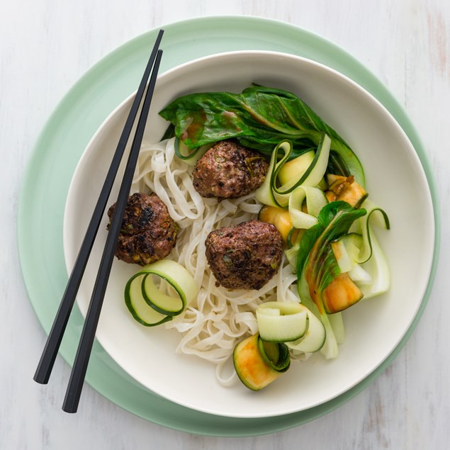 Asian Beef Meatballs with Rice Noodles