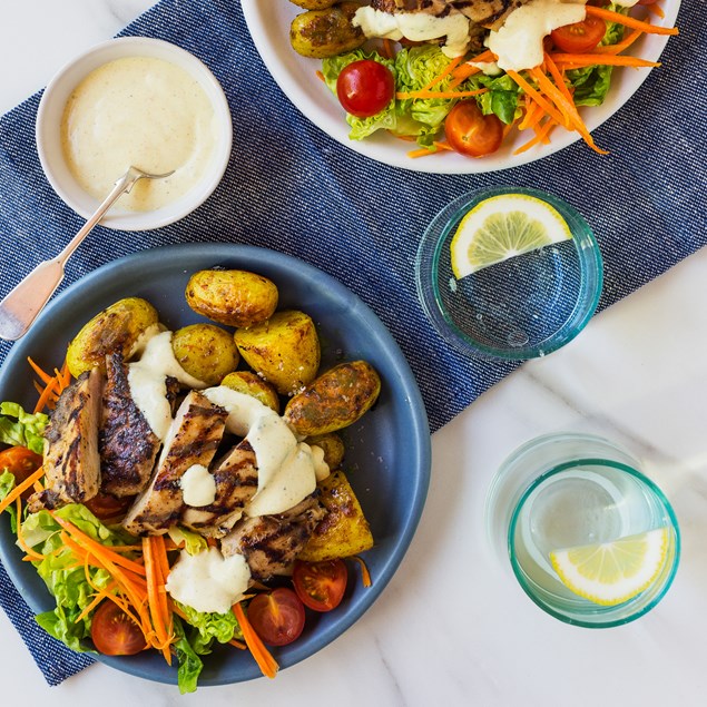 Chicken Salad with Curry Yoghurt Dressing and Roasted Potatoes