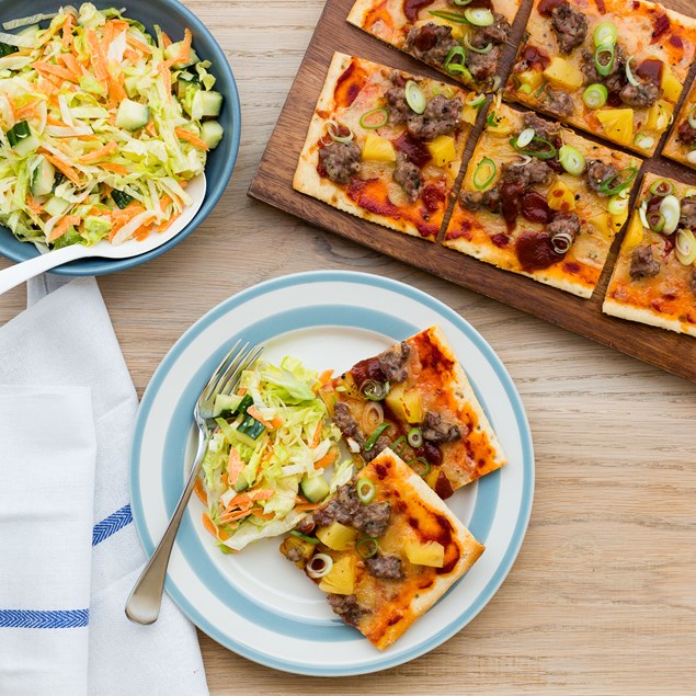 Beef and Bacon BBQ Pizzas with Creamy Salad