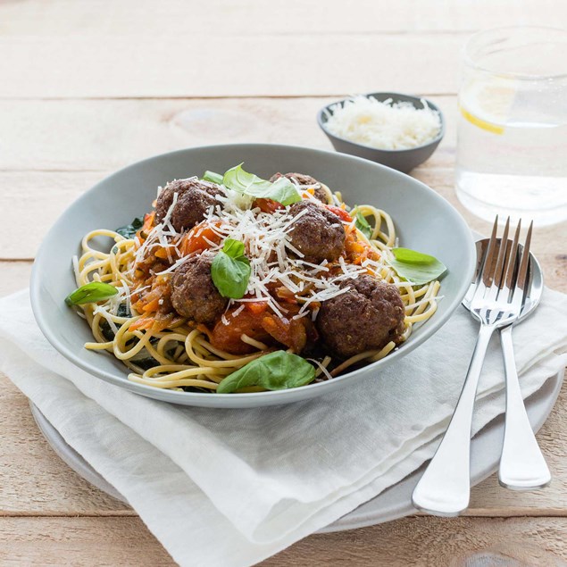 Spaghetti and Mini Meatballs with Cherry Tomato Sauce 