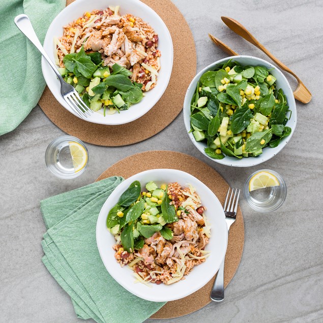 Mexican Chicken Salad Bowl with Beans and Rice