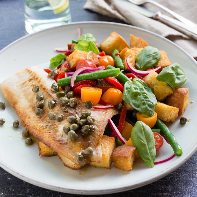 Lemon Caper Butter Fish with Summer Panzanella - My Food Bag