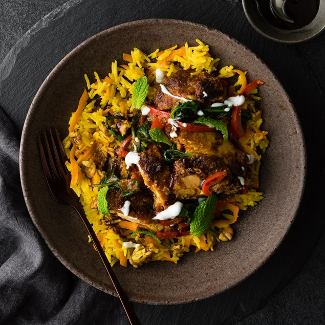 Persian Chicken Curry with Pomegranate and Saffron