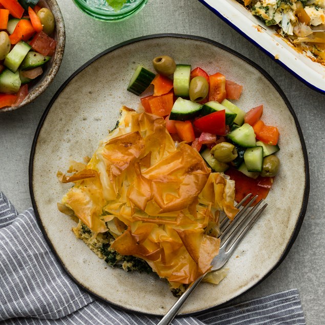 Spanakopita Pie with Greek Salad