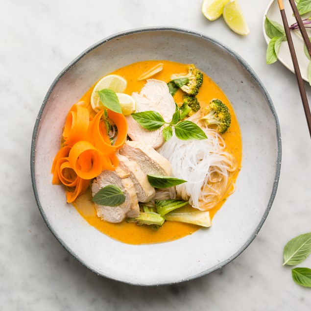 Coconut Poached Chicken with Vermicelli Salad and Thai Basil