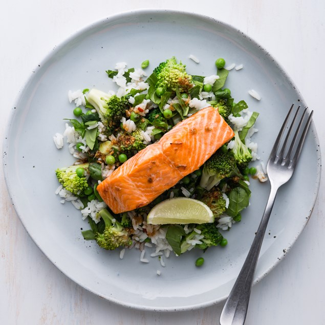 Lime and Ginger Salmon with Green Veggie Rice
