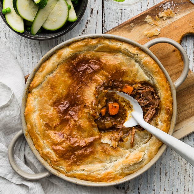 Beef Bourguignon Pie with Buttered Veggies