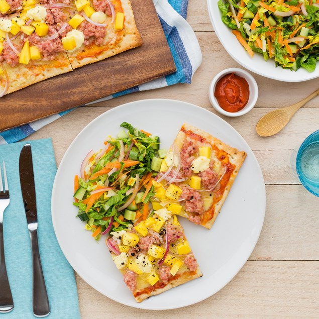 BBQ Bacon and Mango Pizzas with Salad
