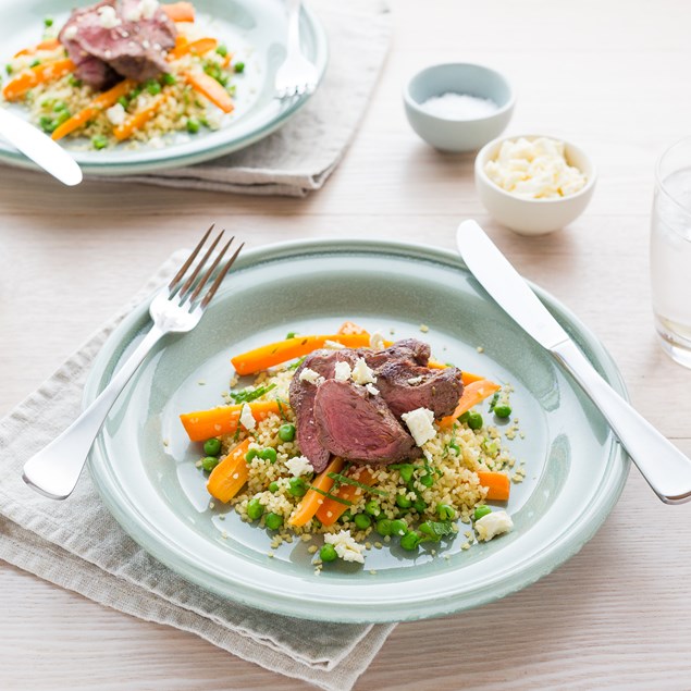Spiced Lamb Steaks with Mint Carrot Salad