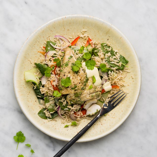 Thai Green Fish with Brown Rice & Makrut Lime