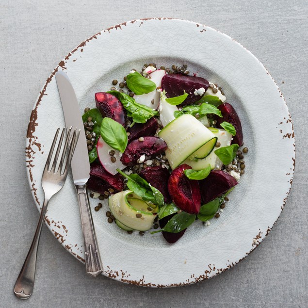 Balsamic Glazed Plums with Beetroot Lentil Salad