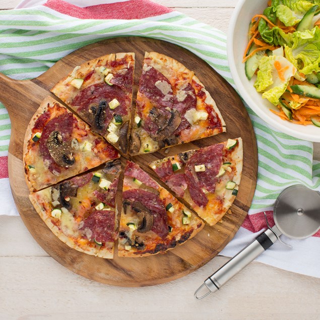 Salami Pizzas with Salad