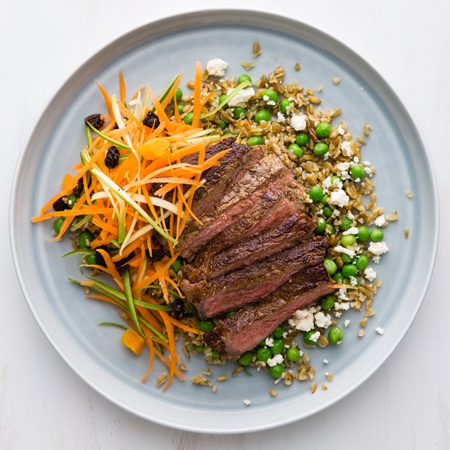 Persian Beef with Pea, Feta and Mint Freekeh