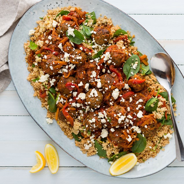 Moroccan Beef Meatballs with Herbed Couscous
