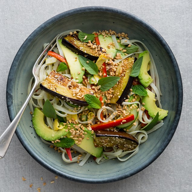 Thai Eggplant, Peanut and Rice Noodle Salad