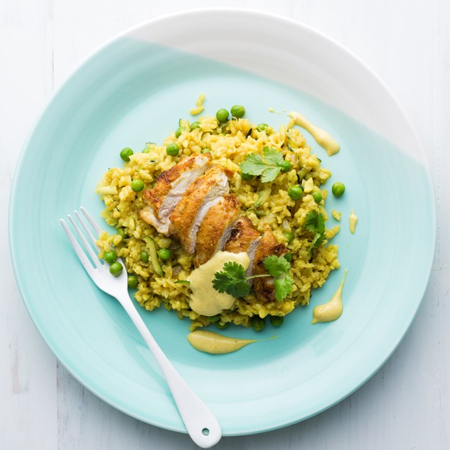 Indian Chicken Risotto with Bombay Aioli