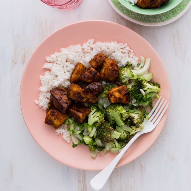 Sticky Asian Chicken with Rice and Greens