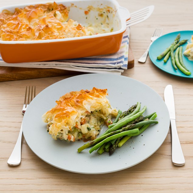 Fish Filo Pie with Steamed Greens