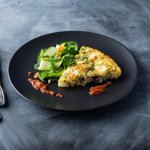 Caramelised Onion and Potato Frittata with Courgette Salad