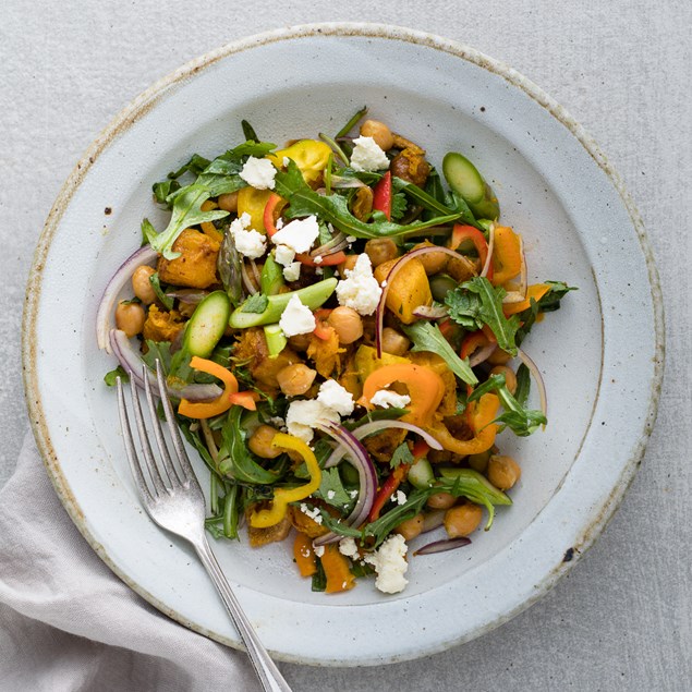Moroccan Pumpkin and Chickpea Salad with Maple Mustard Dressing