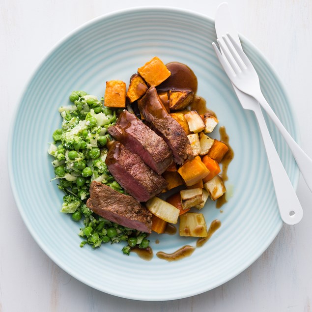 Spiced Lamb Rump Steak with Root Vegetables and Gravy