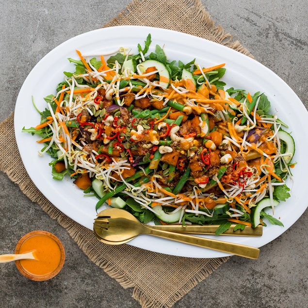Thai Roast Pumpkin Salad with Red Curry Dressing