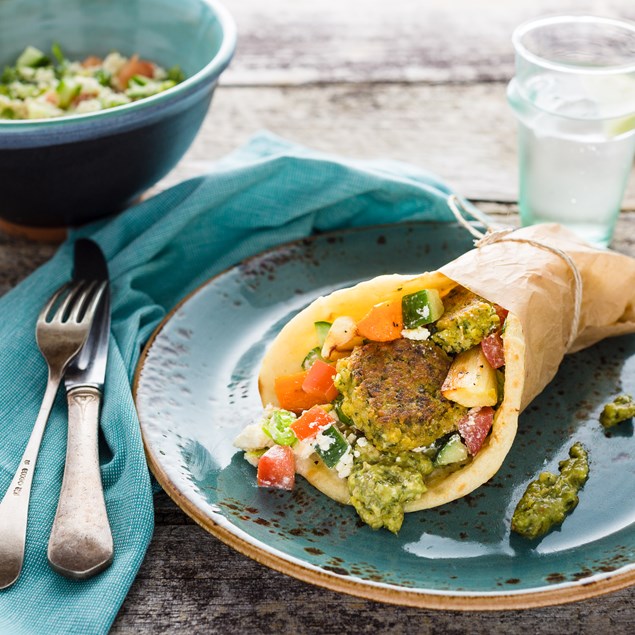 Falafel and Roasted Vegetable Naan-Wich