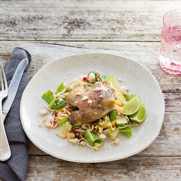 Confit Duck Leg with Pomegranate and Lychee Salad