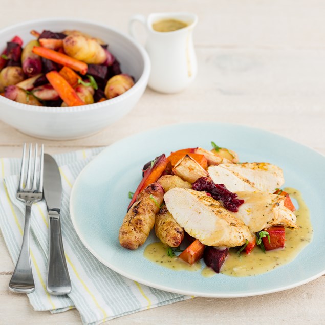 Spiced Chicken with Glazed Yams and Beetroot Relish