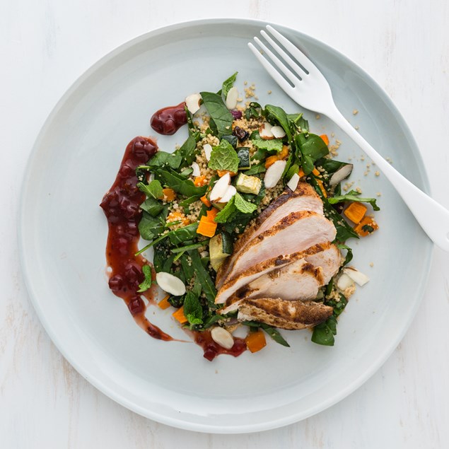 Moroccan Beetroot Glazed Chicken with Warm Couscous Salad