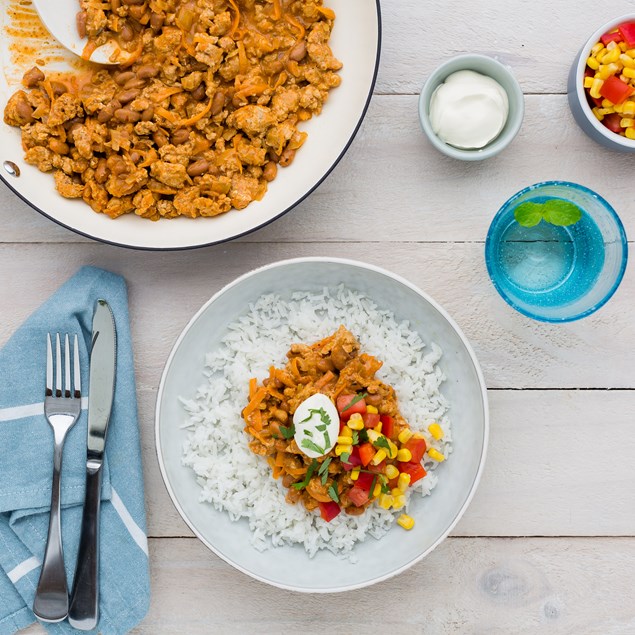 Turkey Chilli with Tomato Corn Salsa