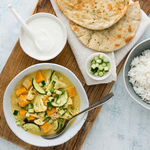 Indian Cauliflower Curry with Rice and Garlic Roti