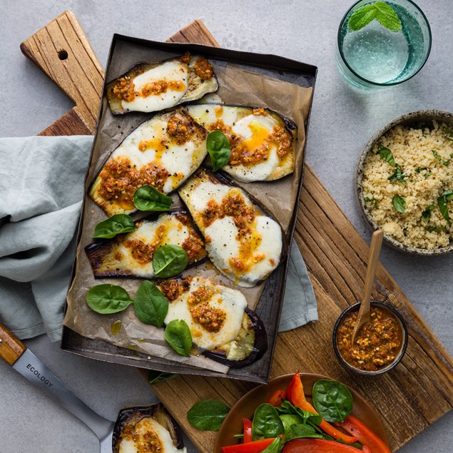 Eggplant Stack with Mozzarella and Couscous
