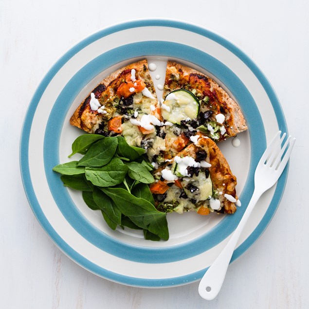 Veggie Pizza with Baby Spinach and Walnuts