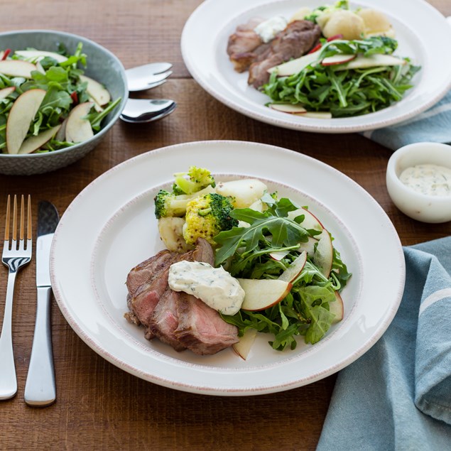 Butterflied Lamb with Baby Potatoes and Tarragon Sour Cream