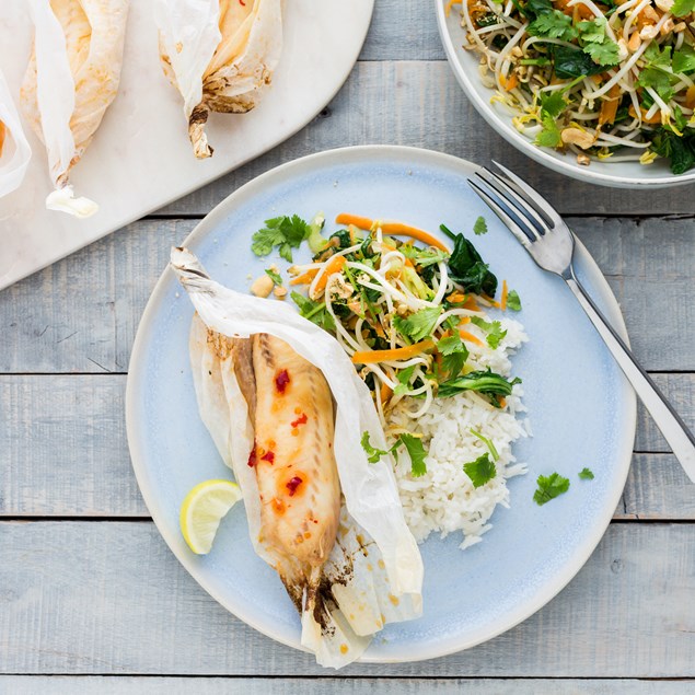Thai Ginger Steamed Fish Parcels with Coconut Rice