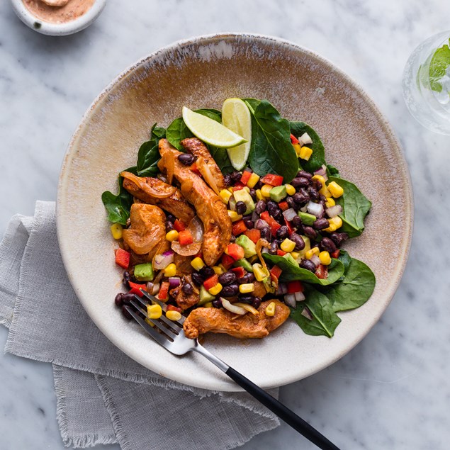 Mexican Chicken Bowl with Avocado and Black Bean Salsa 