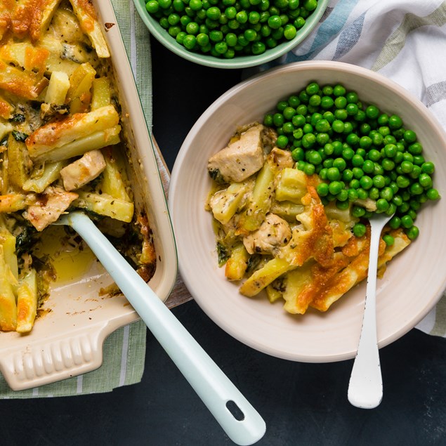 Cheesy Potato Topped Chicken Pie with Greens