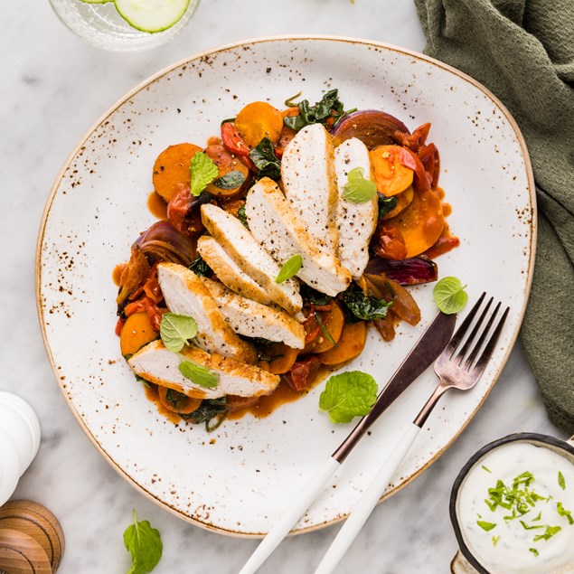 Harissa Spiced Chicken  with Roasted Vegetables & Minty Yoghurt