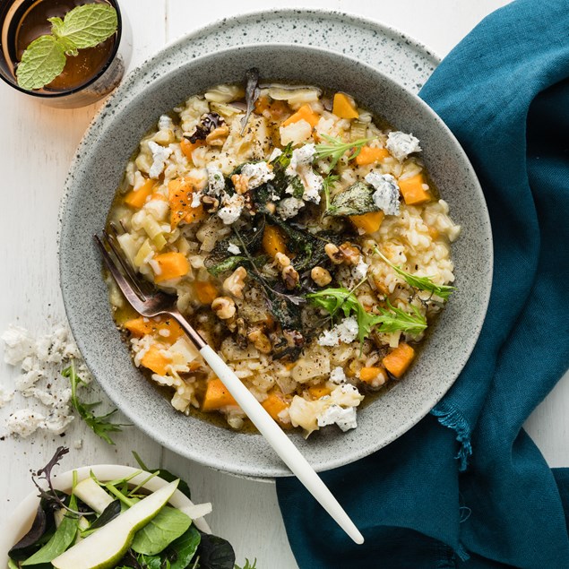 Creamy Pumpkin Leek Risotto with Feta Cheese & Sage Brown Butter