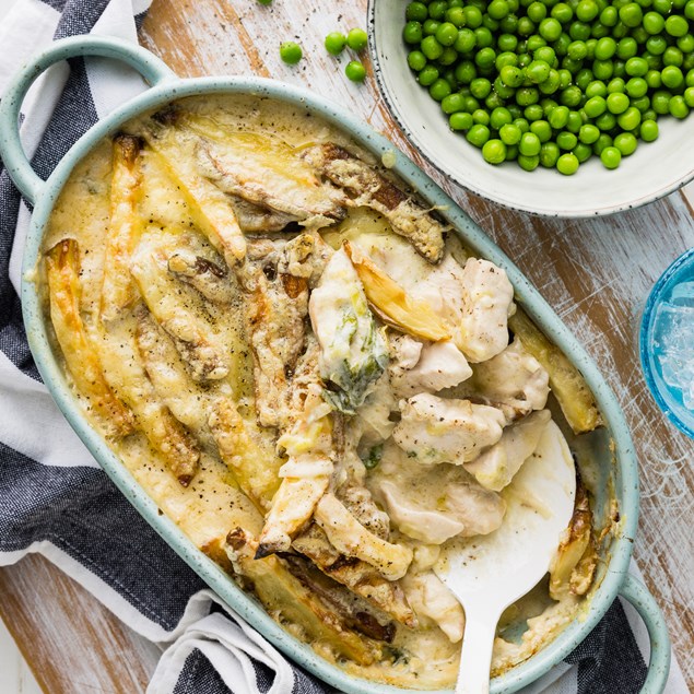 Cheesy Potato-Topped Chicken Pie with Greens