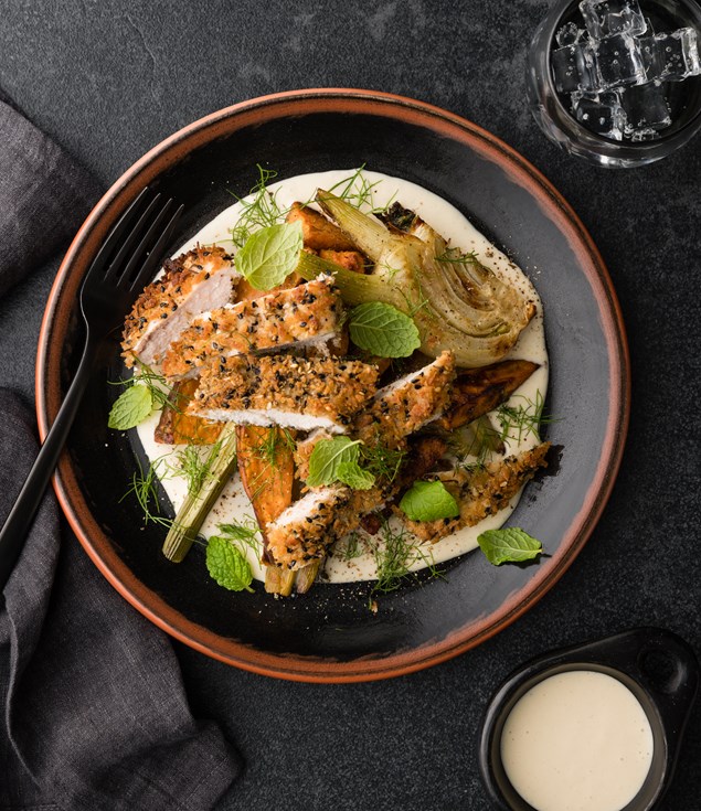 Za'atar Chicken with Roasted Fennel & Pomegranate Dressing