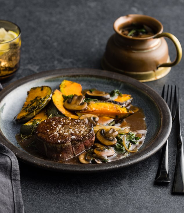 Beef Eye Fillet & Mushroom Ragù  with Thyme Roasted Butternut