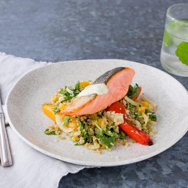 Salmon with Roasted Fennel and Freekeh Salad